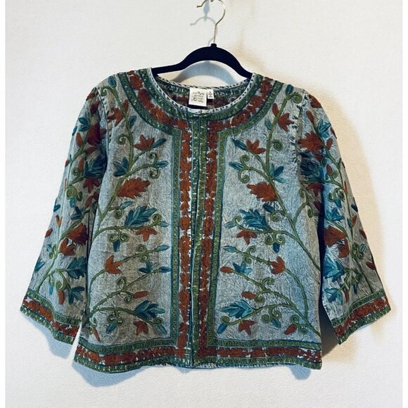 Parsley Sage Jacket Womens Small Floral Embroidered Lightweight Denim Boho - Picture 1 of 6